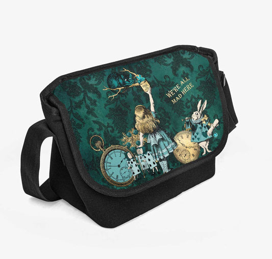 DARK GREEN TEAL ALICE IN WONDERLAND CANVAS MESSENGER BAG AT GALLERY SERPENTINE