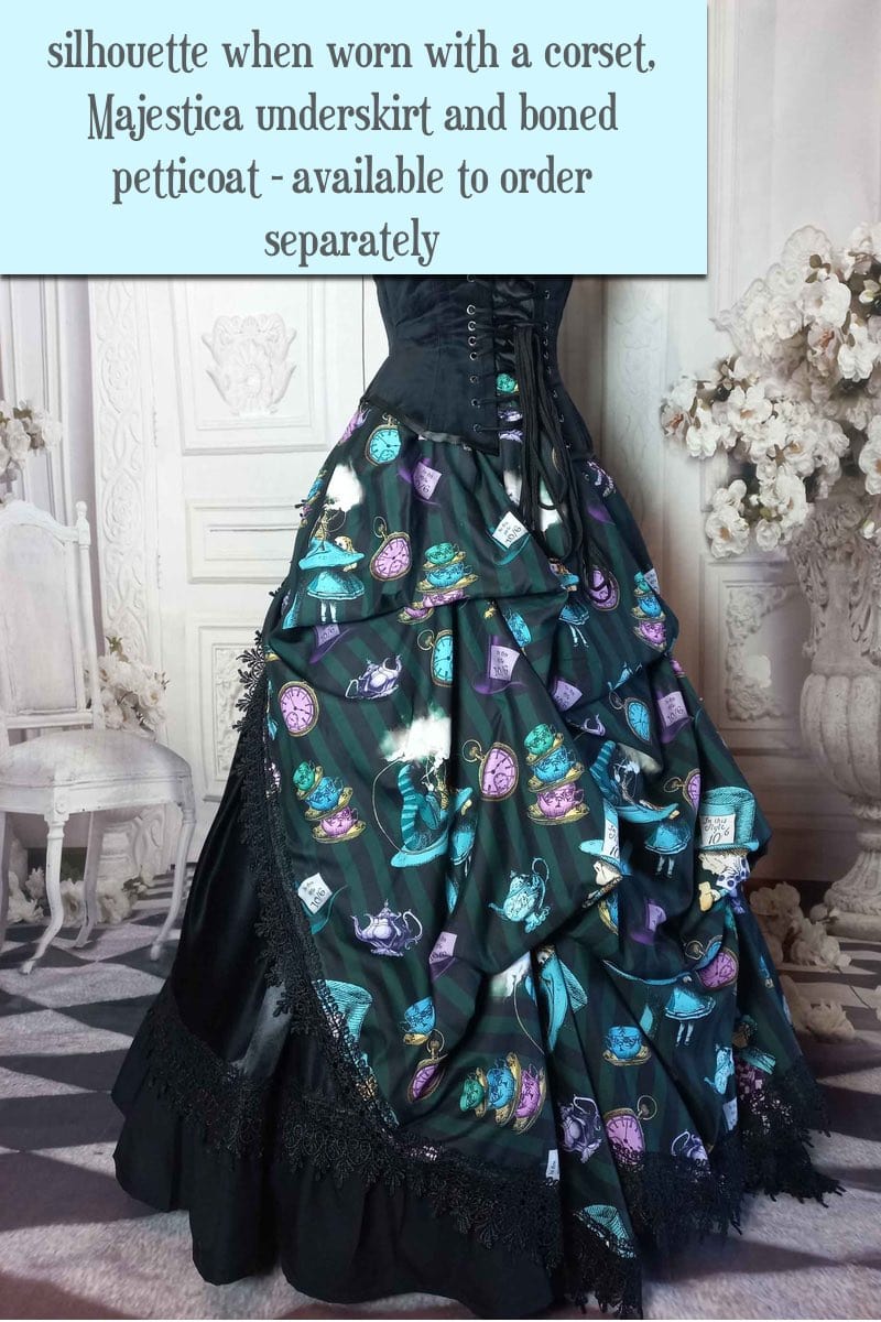 Dark Green Alice in Wonderland Mad Hatter victorian bustle skirt at Gallery Serpentine 5