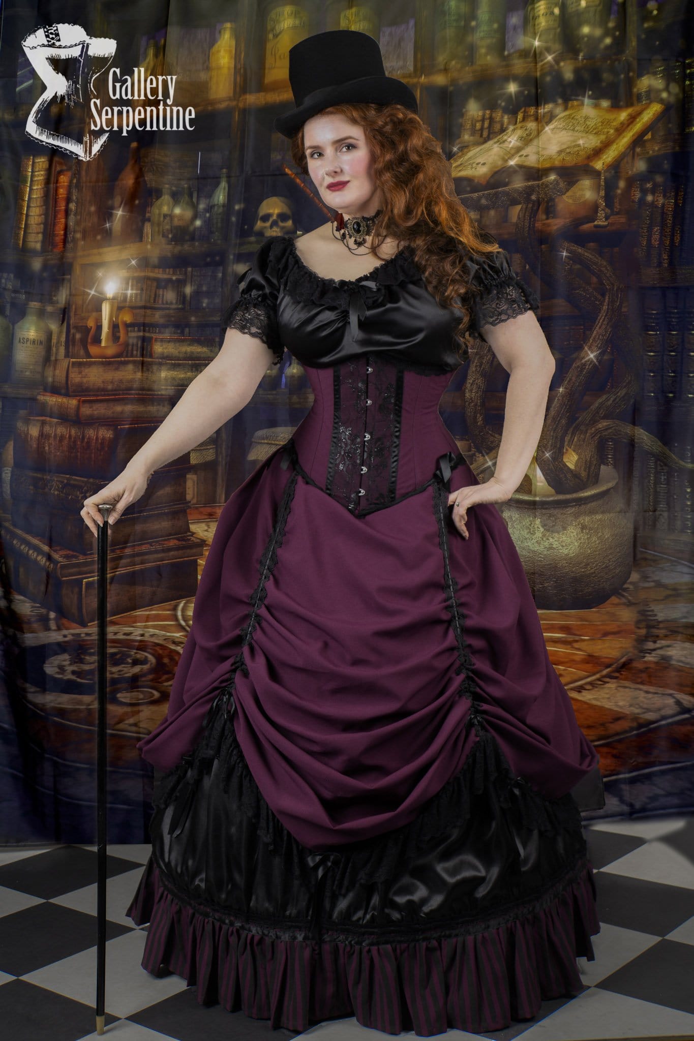 Burgundy Beauty Full Victorian Gown ensemble with top hat