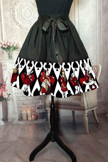 Black white red print skirt of the queen of hearts from Alice in Wonderland