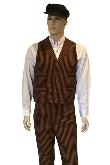 1800s Victorian era Old West Wild West men's vest in tan & navy stripe
