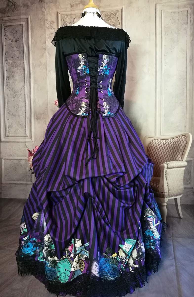 back view of the dark gothic Alice in Wonderland corset wedding dress from Australia