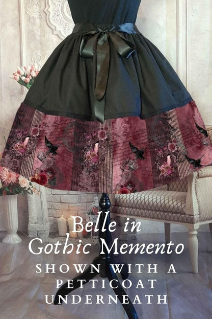 Gothic victorian raven roses victorian motif mid length skirt worn with a tulle petticoat