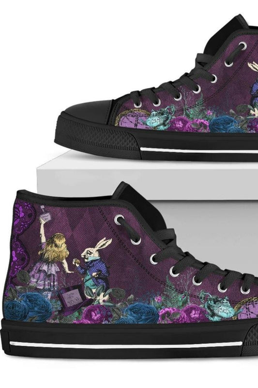 purple Alice in Wonderland hi top sneakers at Gallery Serpentine