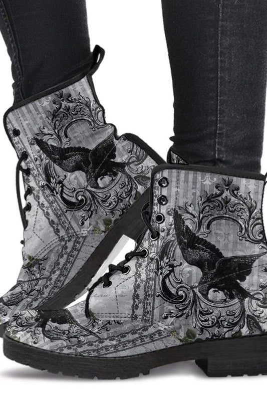 Black gothic raven vegan leather boots