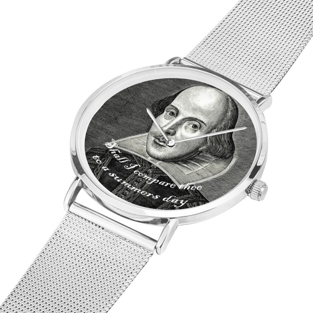 shakespeare printed digital watch high quality comes in 3 sizes and 3 colours, silver is shown with the bank laid out flat