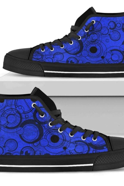 close up view of the new blue Gallifrey language high top sneakers at Gallery Serpentine