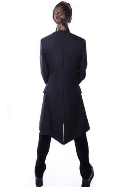 back view of the Gallery Serpentine Australian made men's gothic victorian Under Taker coat custom sized