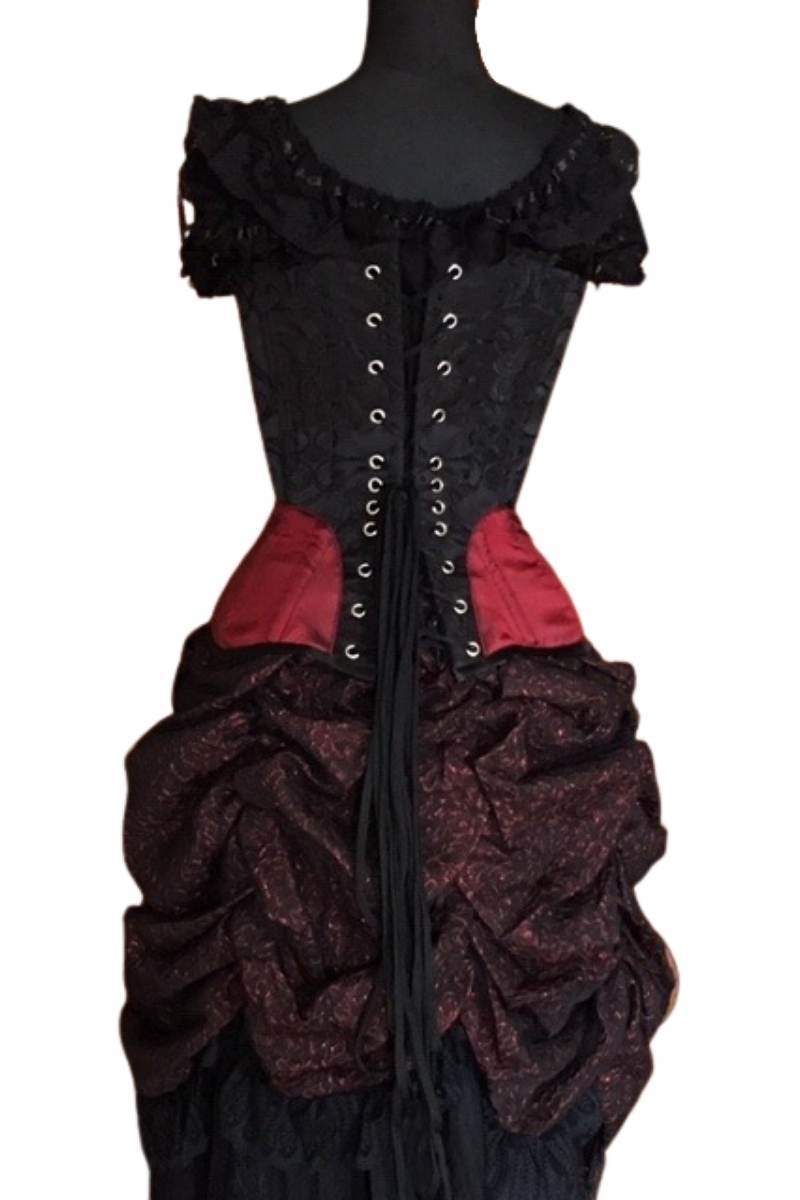 back view of the tight lacing steel boned australian made over bust corset at Gallery Serpentine