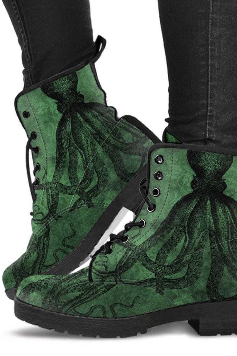 green gothic kraken womens vegan leather boots