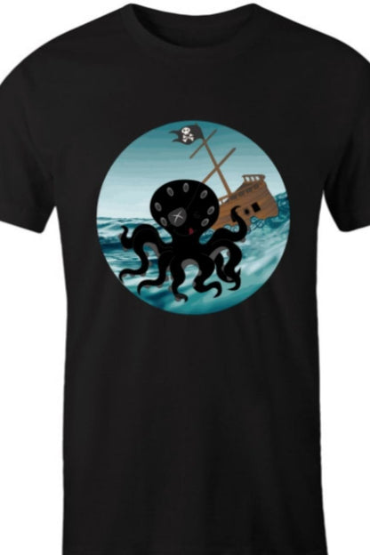 close up on the Happy pirate kraken men's AS Colour t-shirt