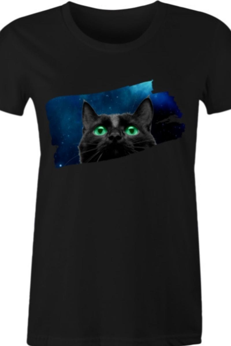 close up on the Black Cat Universe Women's t-shirt