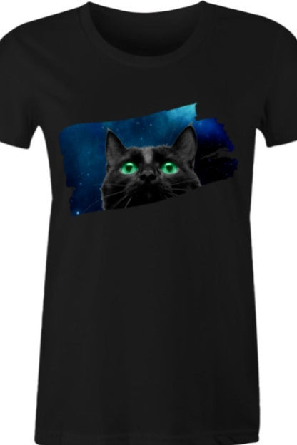 close up on the Black Cat Universe Women's t-shirt