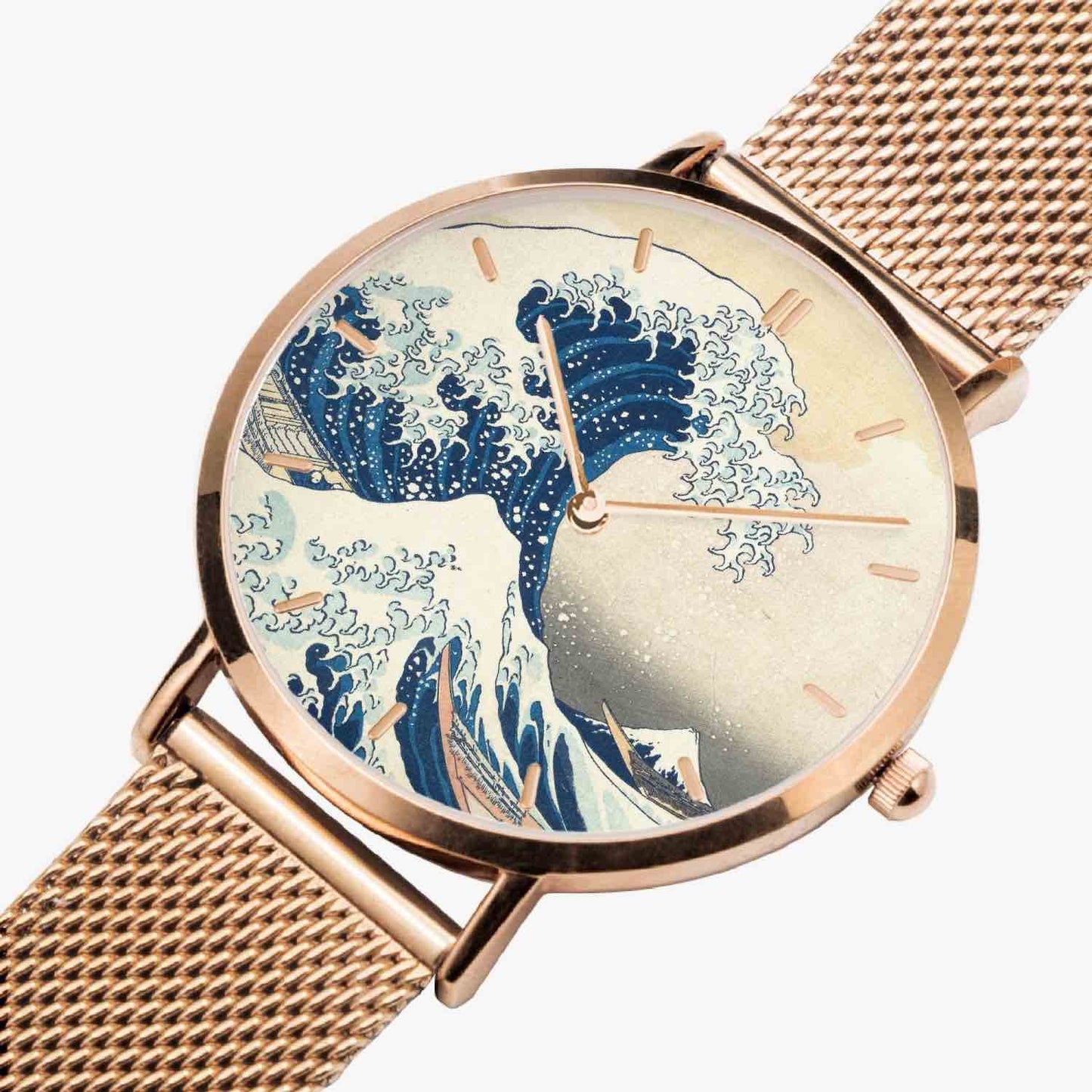 close up on the gold The Great Wave watch from Gallery Serpentine