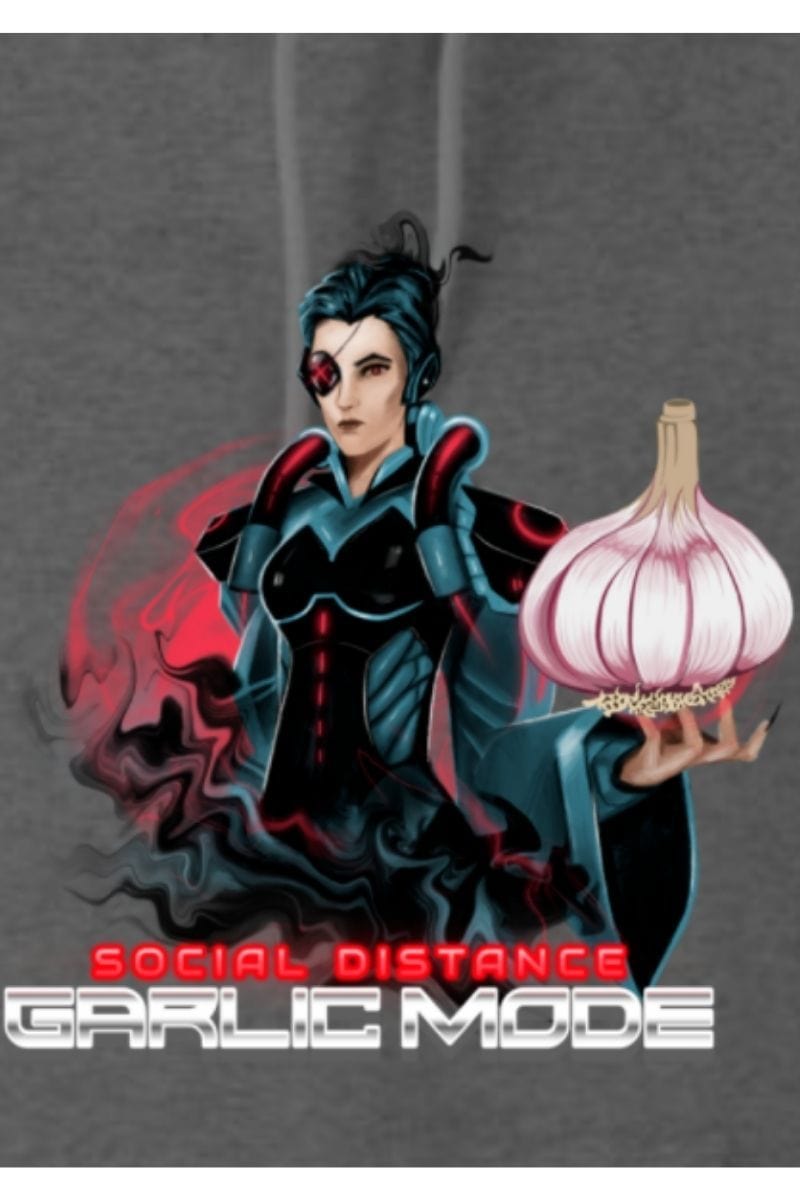 asphalt marle social distance gamer style graphic t-shirt featuring garlic