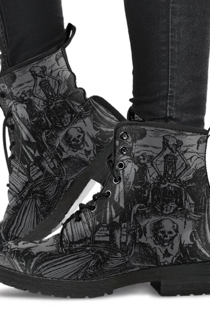 Holbein's famous woodcut Dance of Death on men's vegan leather boots