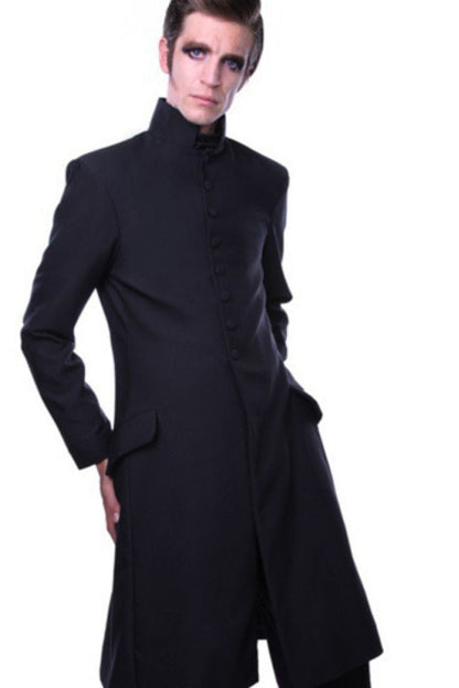Benny, australian magician wearing the black suiting Gallery Serpentine men's gothic victorian Under Taker coat