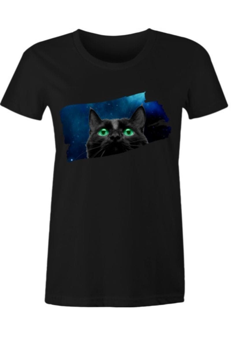 full view of the Black Cat Universe Women's t-shirt