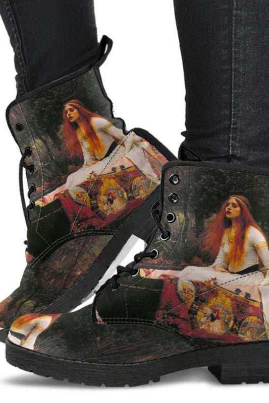 pre-raphaelite art boots, custom printed vegan leather women's boots