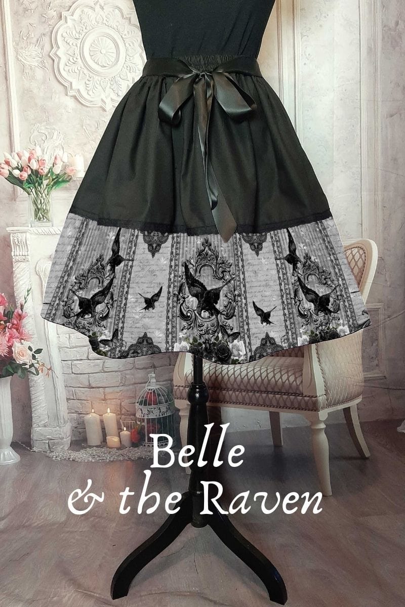 gothic mid length skirt featuring a black raven