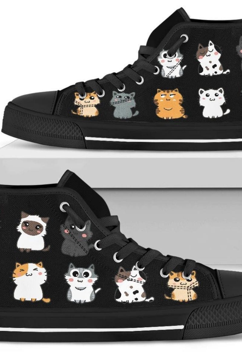 cute cats print on womens high top sneakers