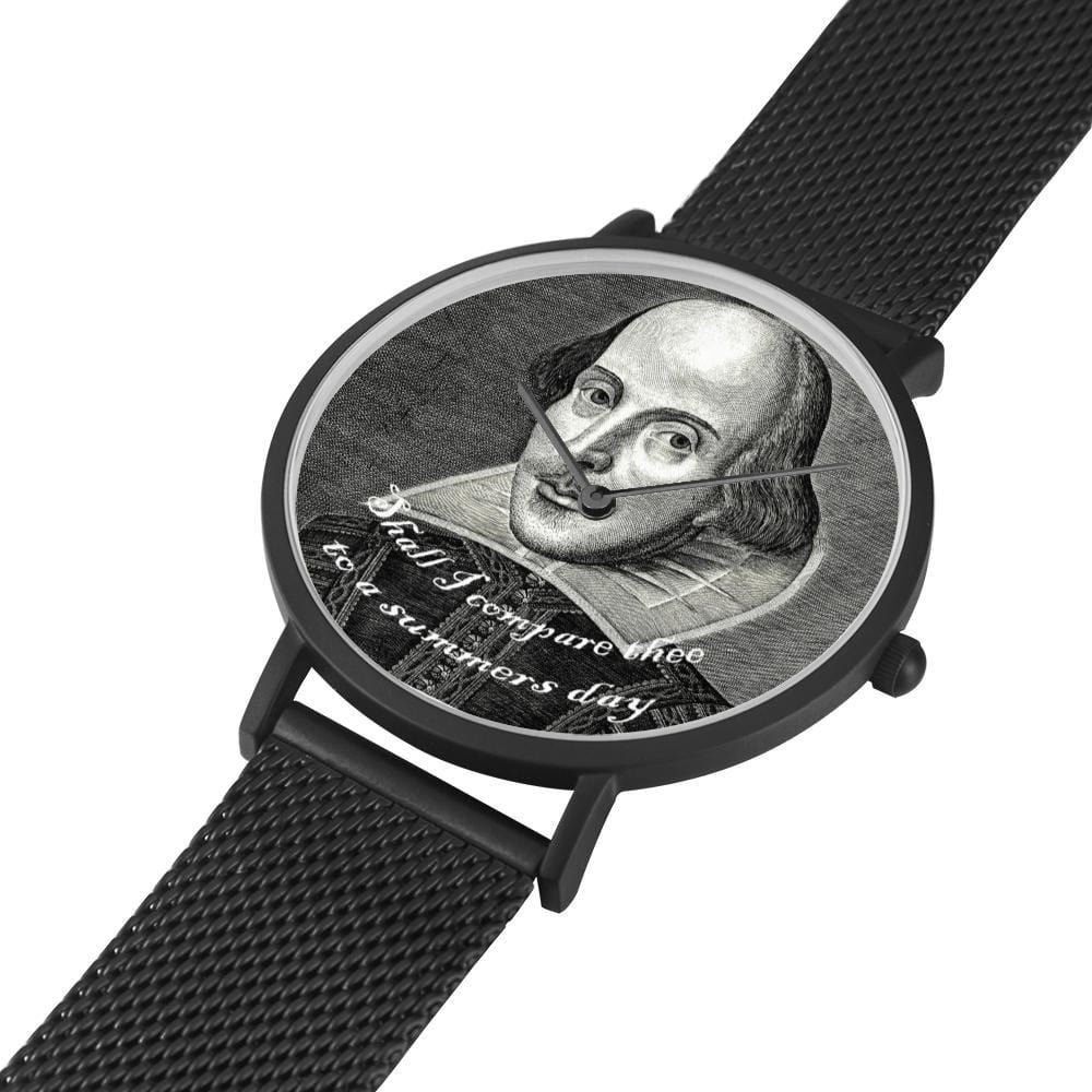 shakespeare printed digital watch high quality comes in 3 sizes and 3 colours, showing black with band laid out