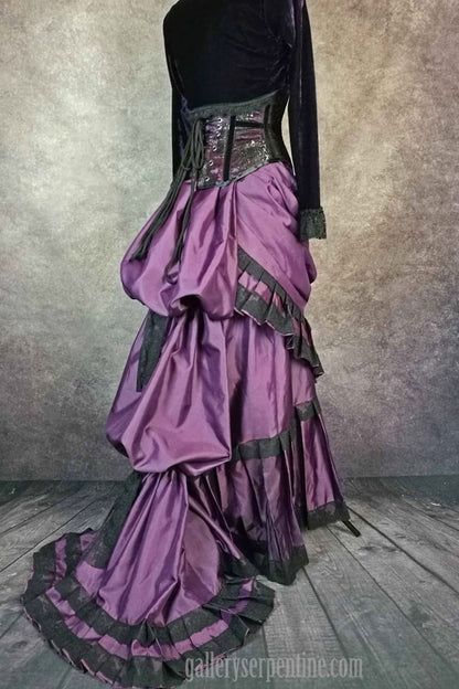 australian made to measure gothic victorian steampunk wedding skirt in amethyst satin