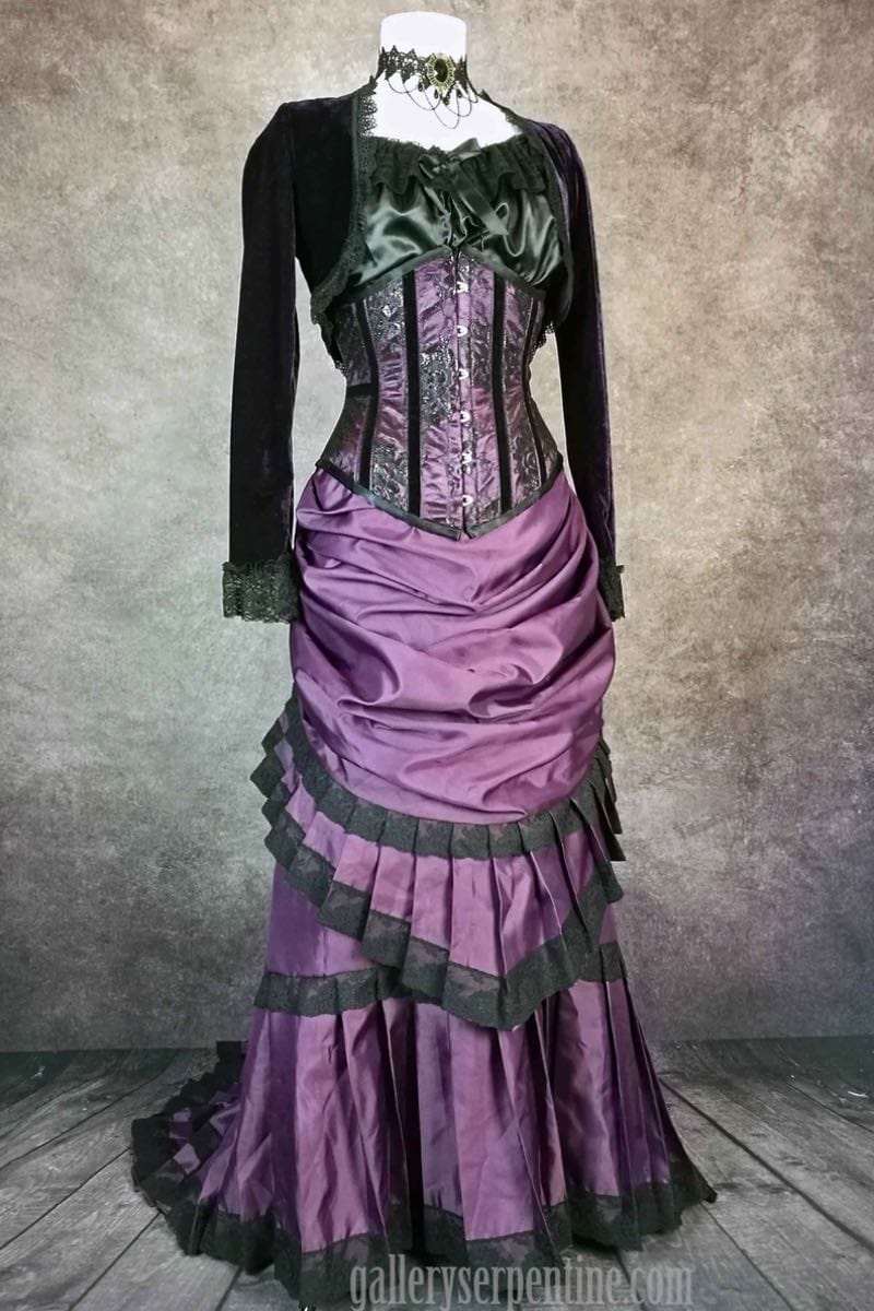 gothic victorian steampunk wedding skirt in amethyst satin with matching corset