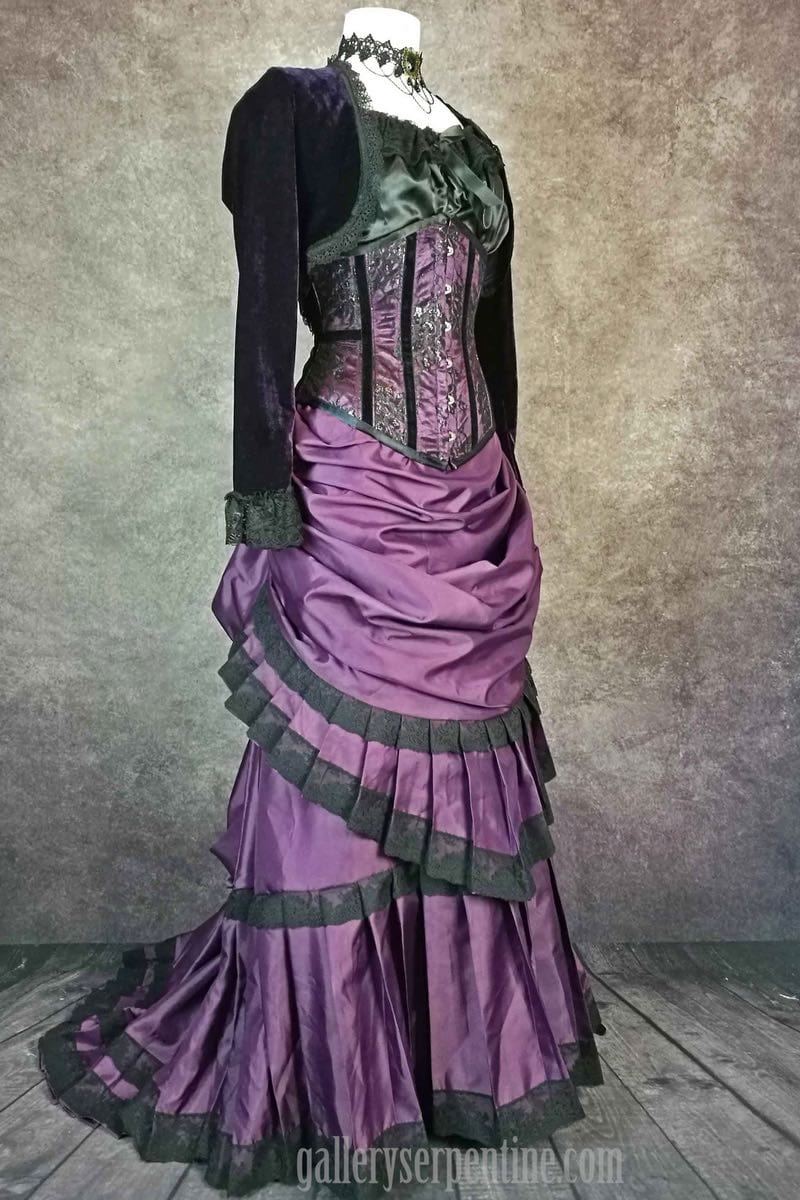 made to measure for plus sizes is the gothic victorian steampunk wedding skirt in amethyst satin