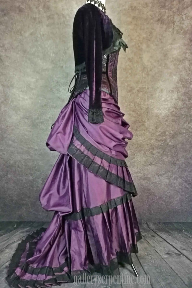 purple themed gothic victorian wedding dress made to measure in Australia