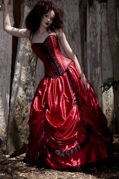 Red satin gothic wedding dress made to measure in Australia