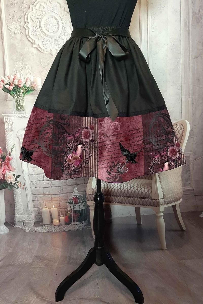 Gothic victorian raven roses victorian motif mid length skirt