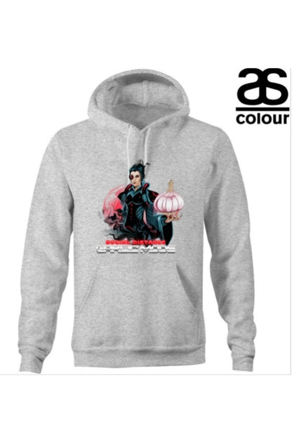 AS Colour Stencil Hoodie in grey marle with gamer style social distancing garlic mode on graphic showing AS colour logo