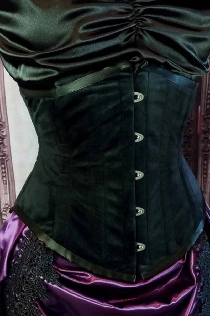 Australian made steel boned black velvet gothic under bust corset, customm sized by Gallery Serpentine