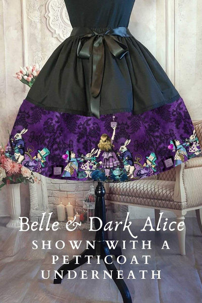 Dark Alice in Wonderland purple damask print skirt