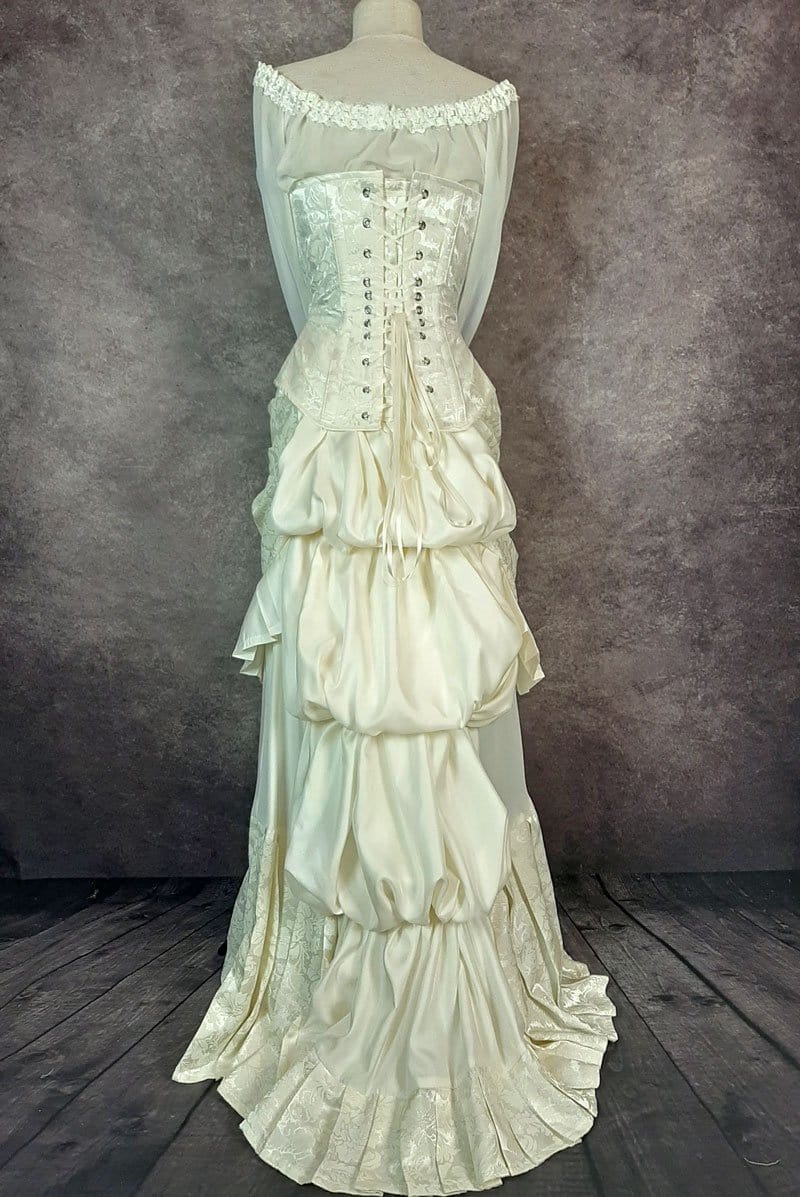 back view of the ivory victorian 1880's inspired wedding corset gown made in Australia by Gallery Serpentine