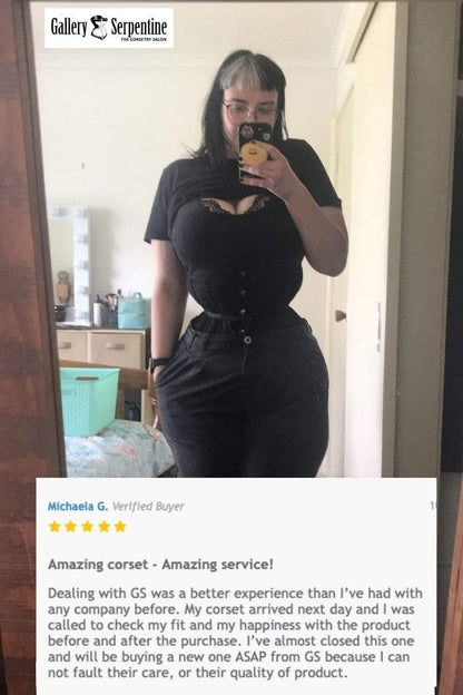 Michaela's review of the Dark Desire corset with pic of her wearing it