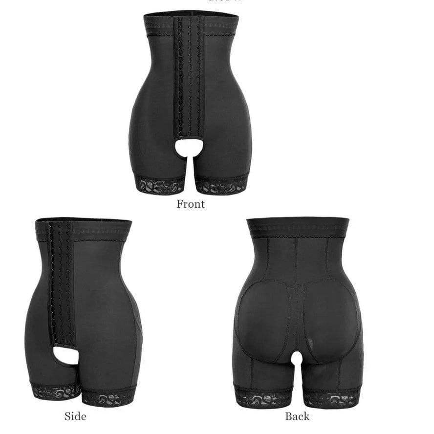 front back side view of the firm compression fajas for weight loss & post partum + corset wearers