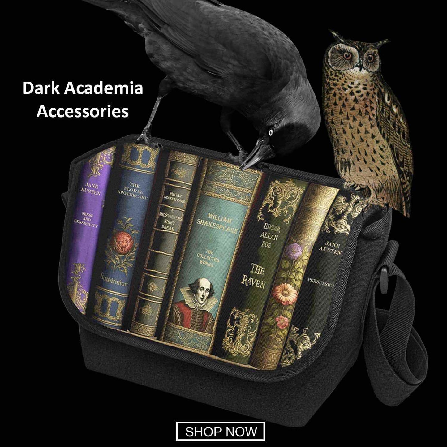 Dark Academia Classic Literature Messenger Bag