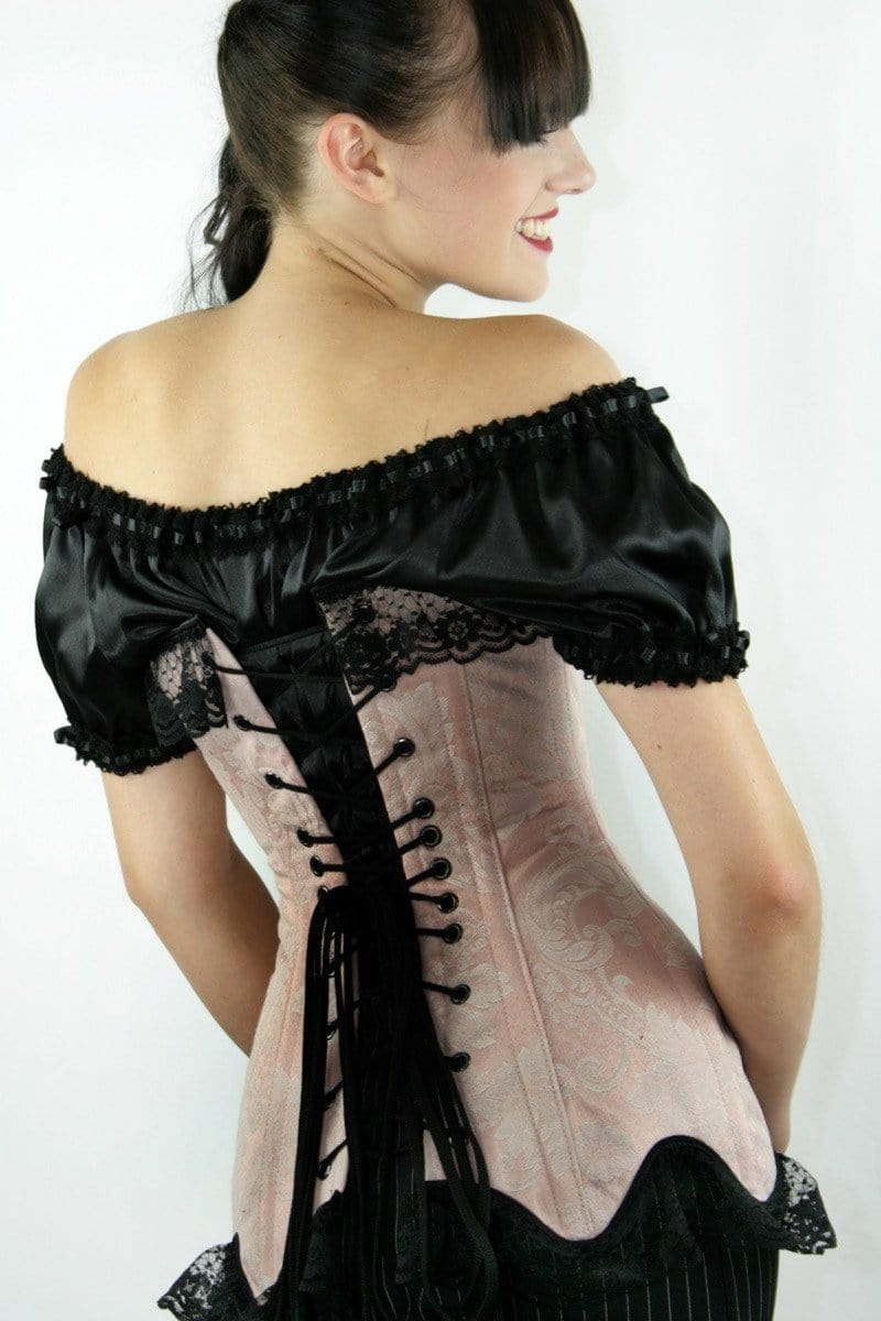 English Rose Longline Victorian steel boned over the bust corset made in Australia by Gallery Serpentine back view on model