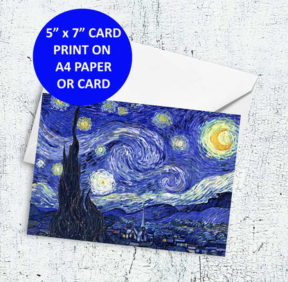 Van Gogh - Starry Night Card - Instant Download - Printable Card