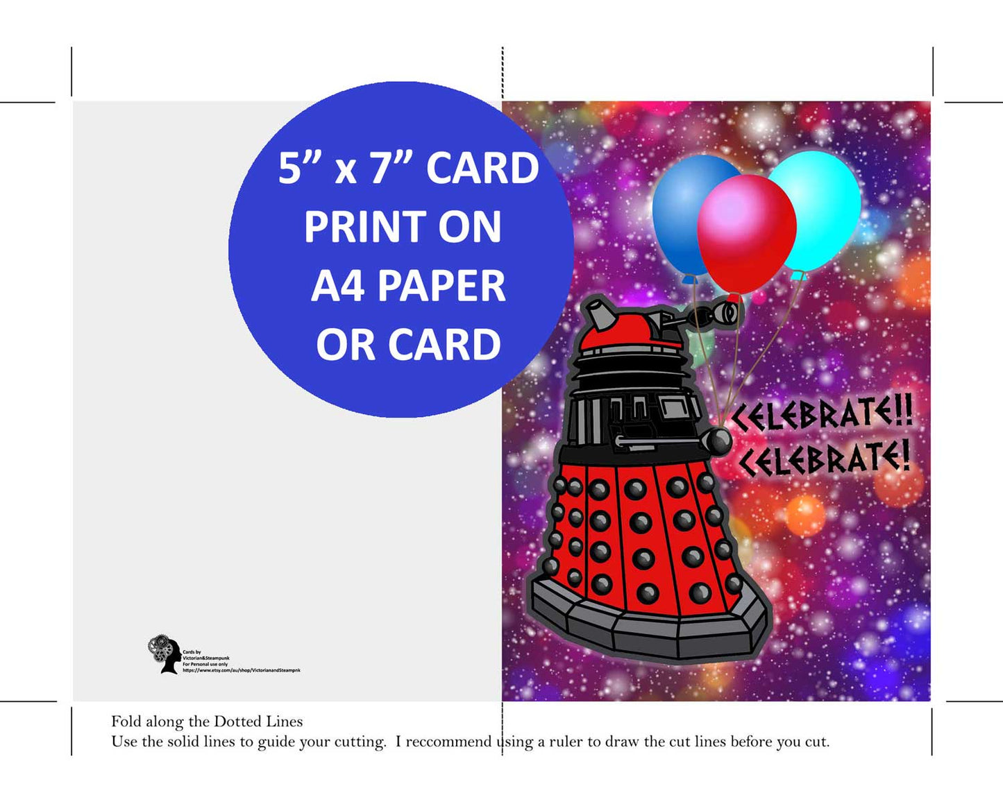 Dalek birthday card instructions for card size to print on