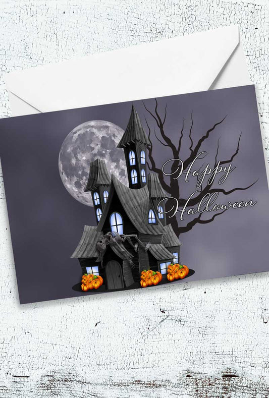 Halloween Haunted House Scene Card Instant Download Printable