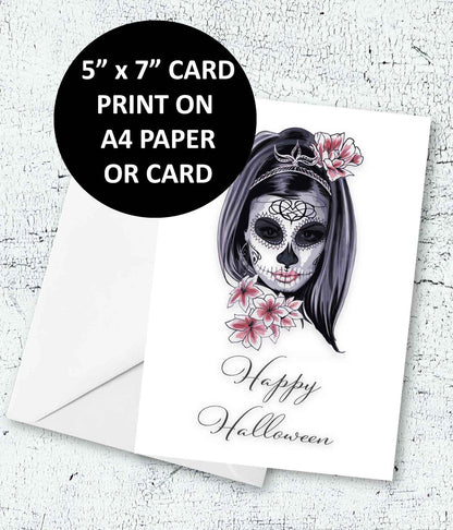 happy Halloween Day of the Dead los muertos style of gift card 