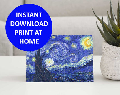 Van Gogh - Starry Night Card - Instant Download - Printable Card