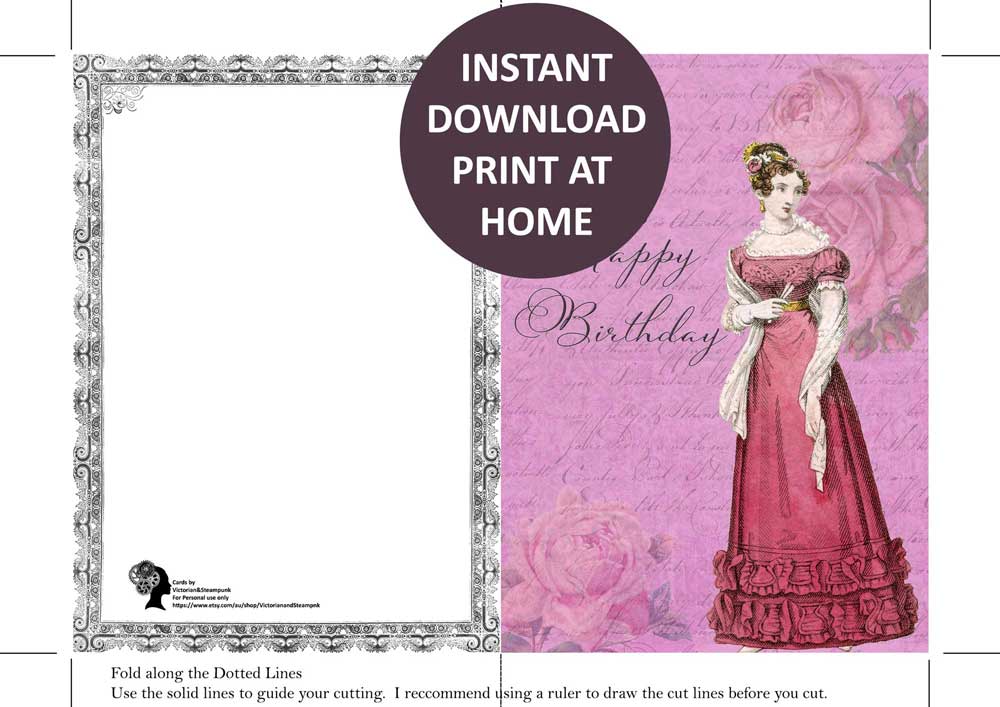 Jane Austen Printable Steampunk Card - Instant Download