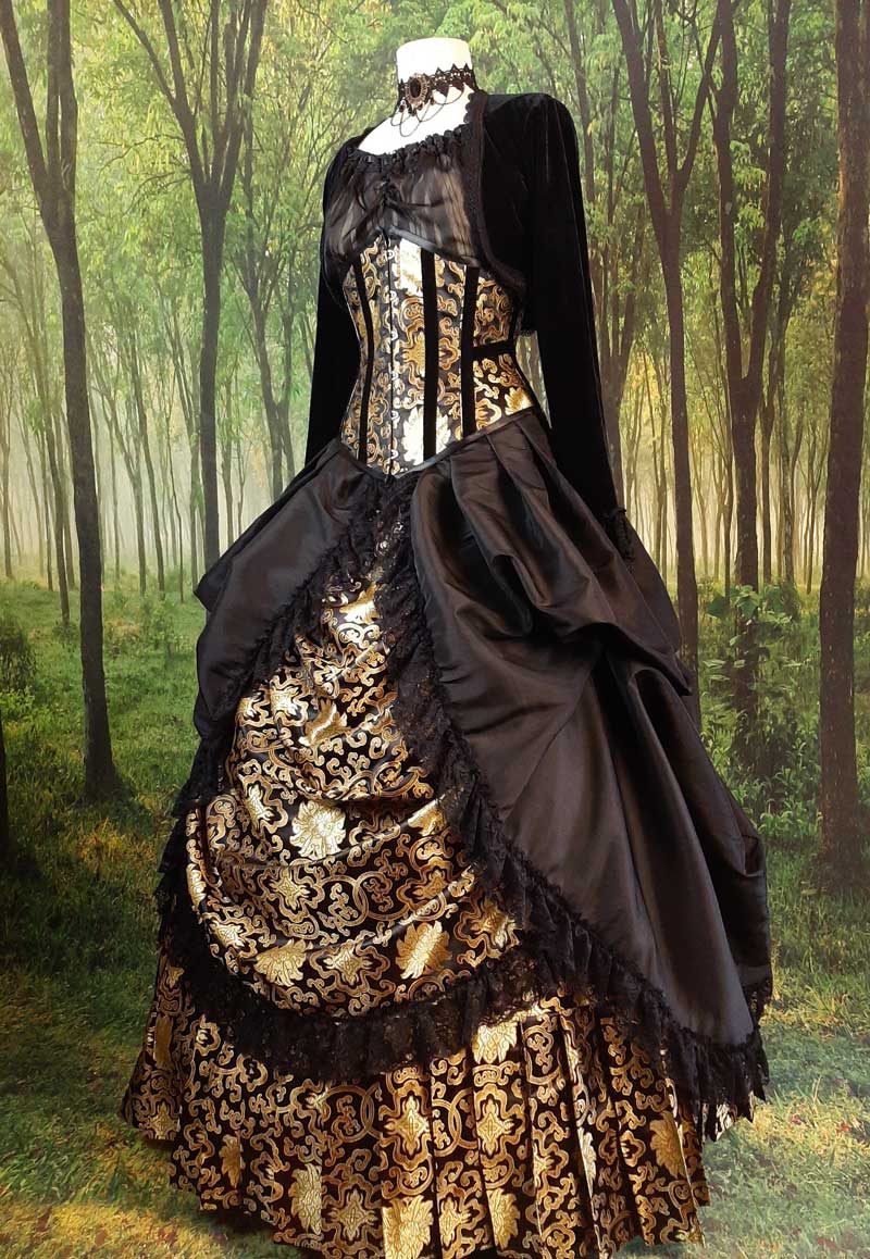 lustrous gold orientalism brocade corset gown