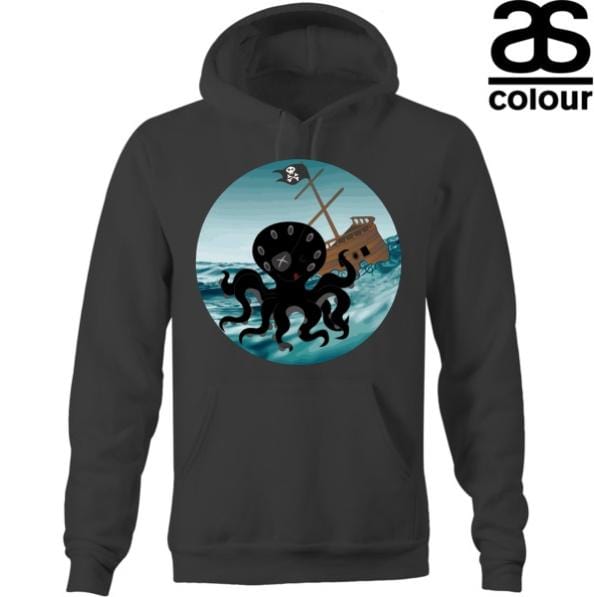 AS Colour brand hoodie with Happy Kraken pirate print