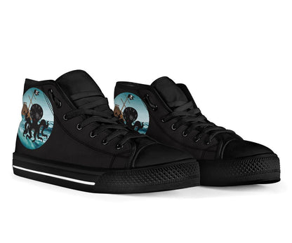front view of the Happy Pirate Kraken pirate ship canvas sneakers