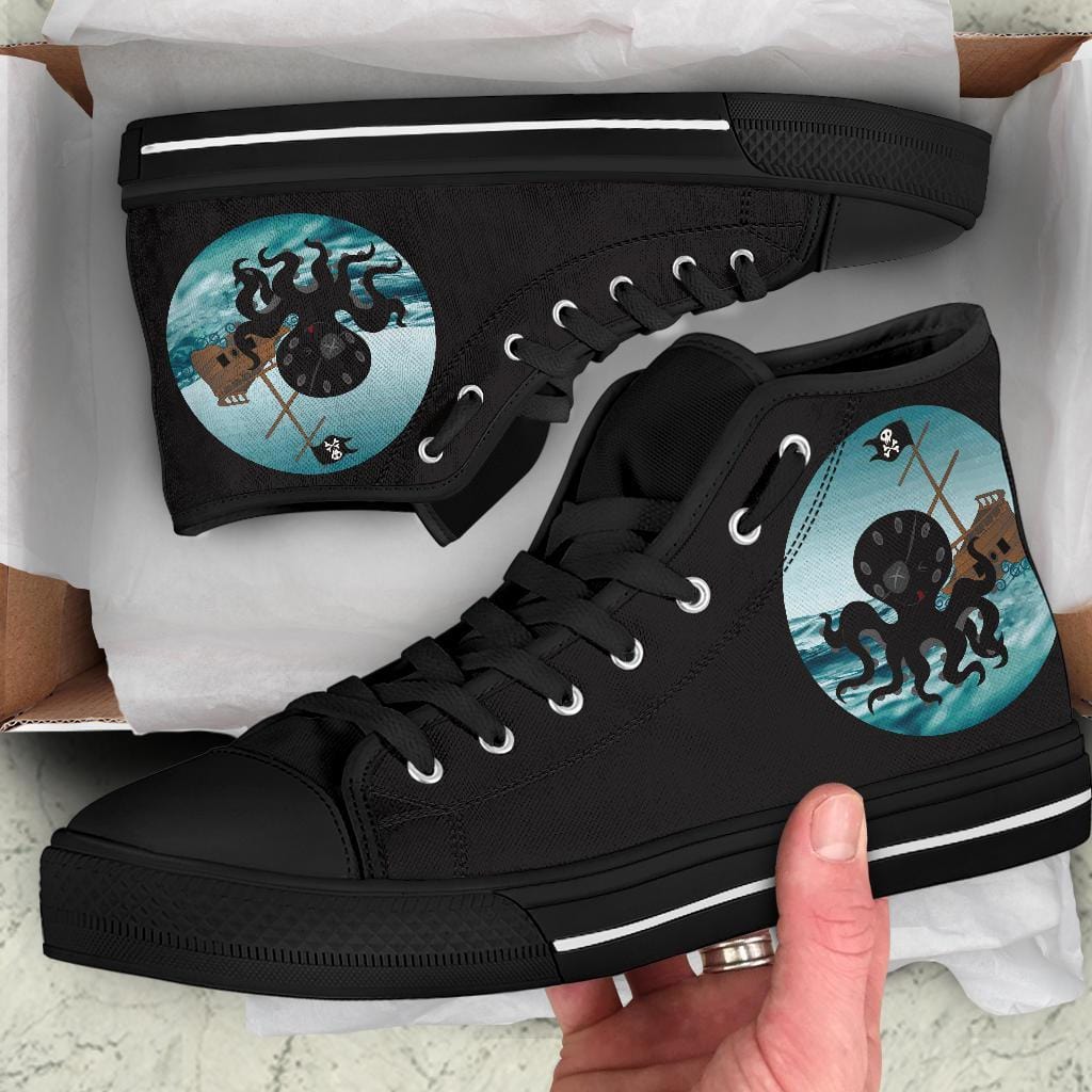 birthday present of the Happy Pirate Kraken pirate ship canvas sneakers